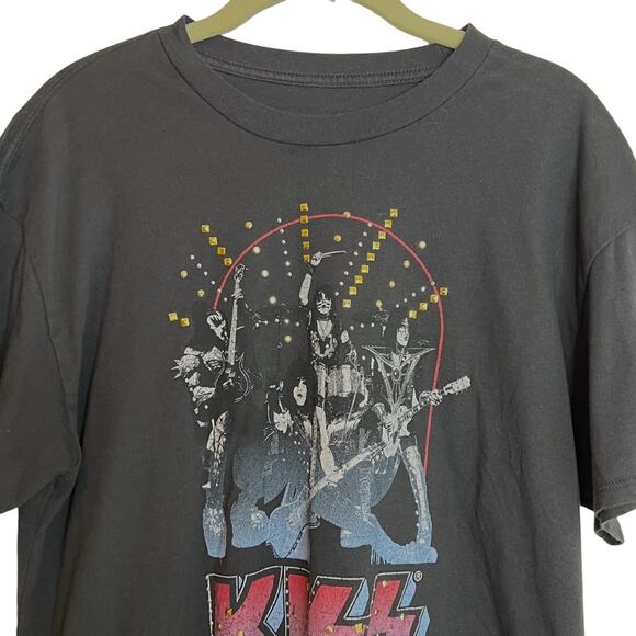 KISS Band T-Shirt Womens M Black Concert Graphic Studded Logo Vinyl Icons Tee - Picture 3 of 5